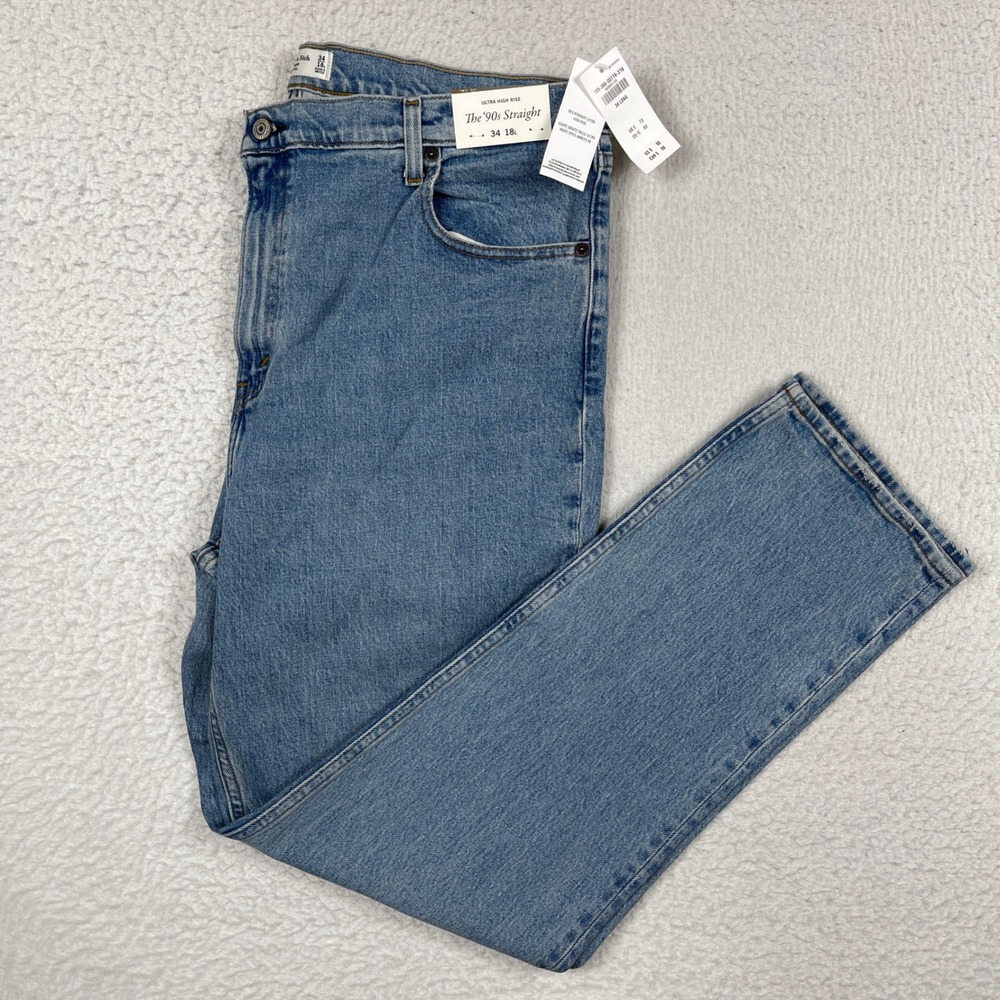 Abercrombie‎ & Fitch The 90s Straight Jeans Womens 34 18 Long Ultra High Rise